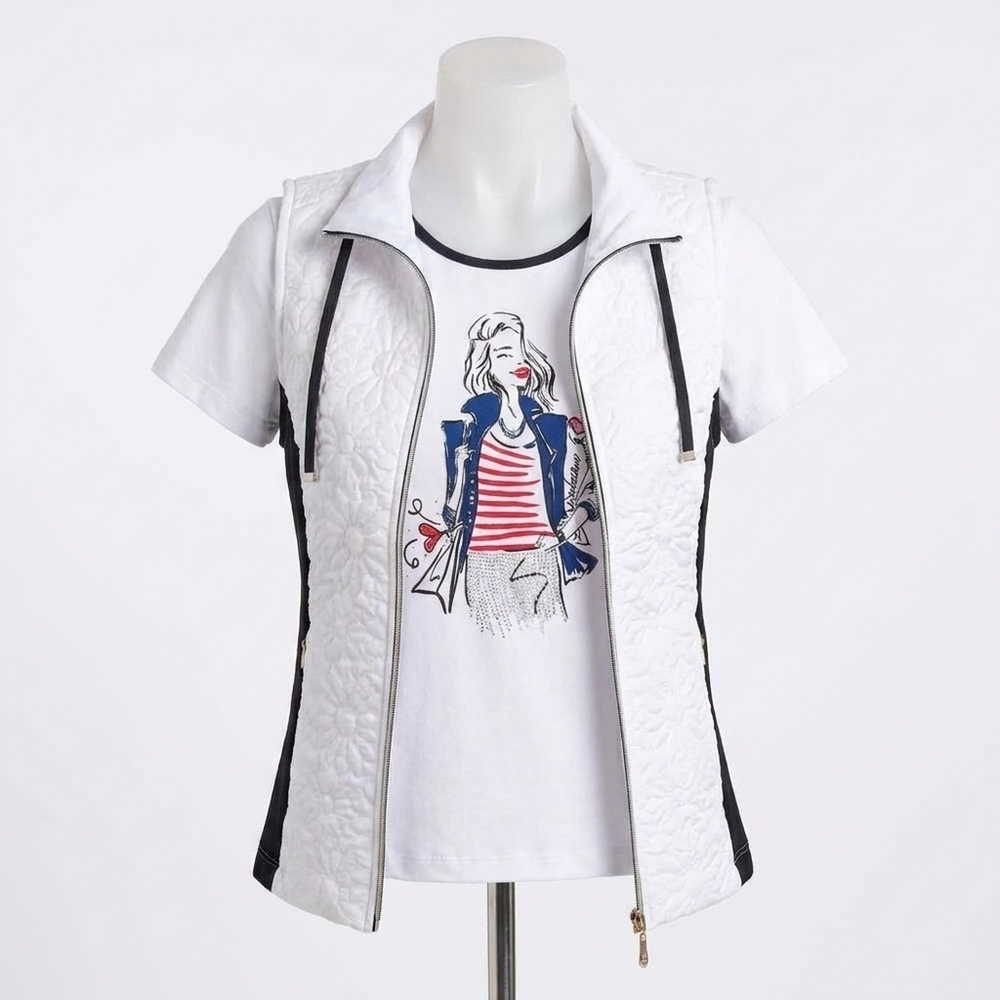 NEW DOLCEZZA women's gilet vest in white/navy